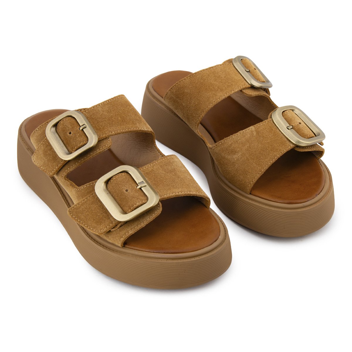 Fred suede flatforms με διπλή φάσα, κάμελ