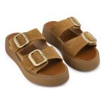 Fred suede flatforms με διπλή φάσα, κάμελ