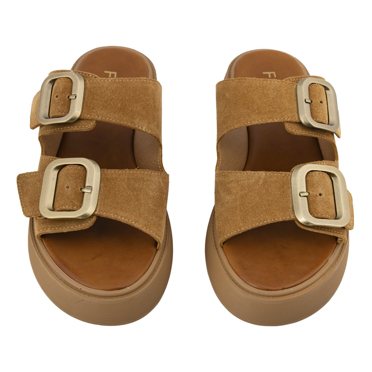 Fred suede flatforms με διπλή φάσα, κάμελ
