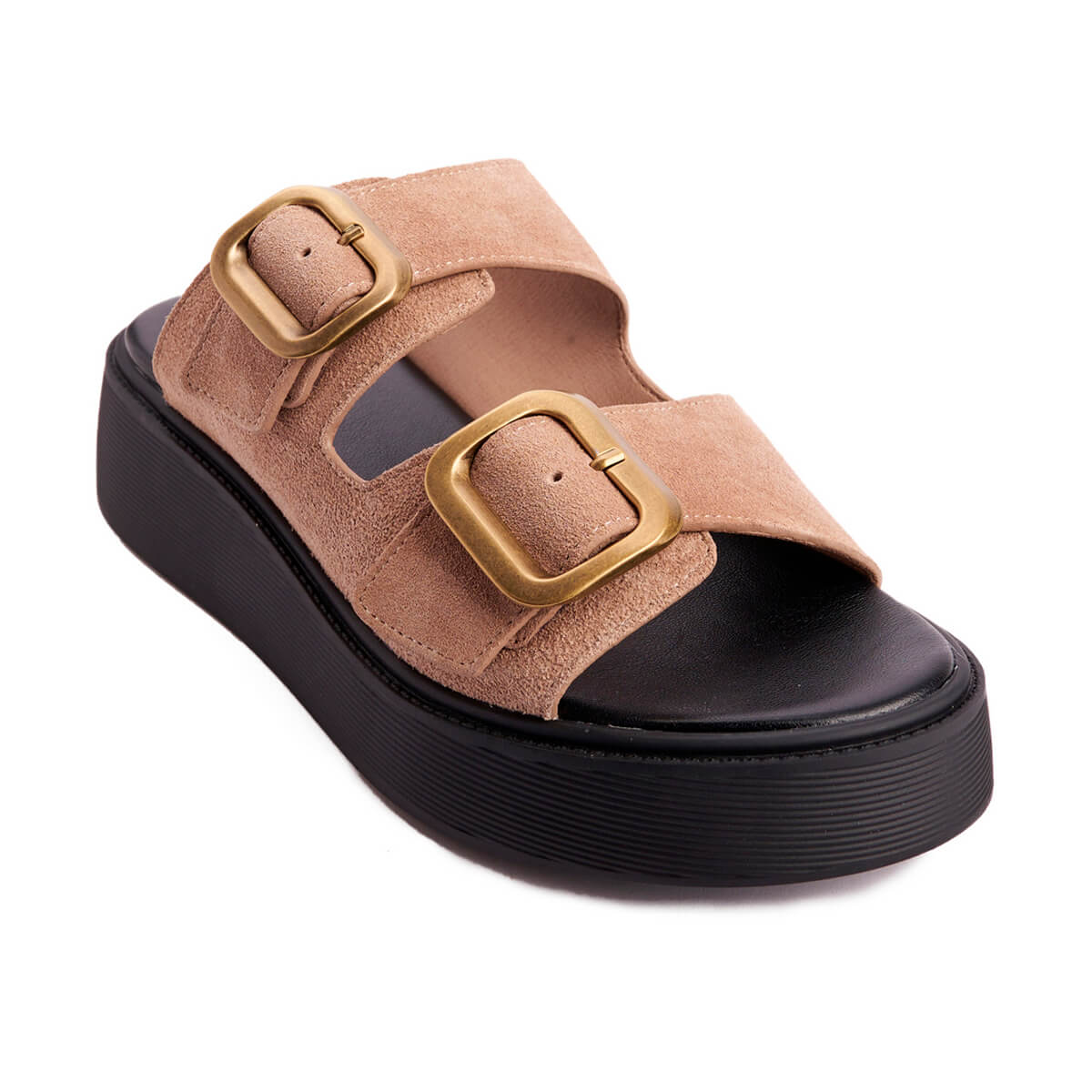 Fred suede flatforms με διπλή φάσα, σκούρο μπεζ
