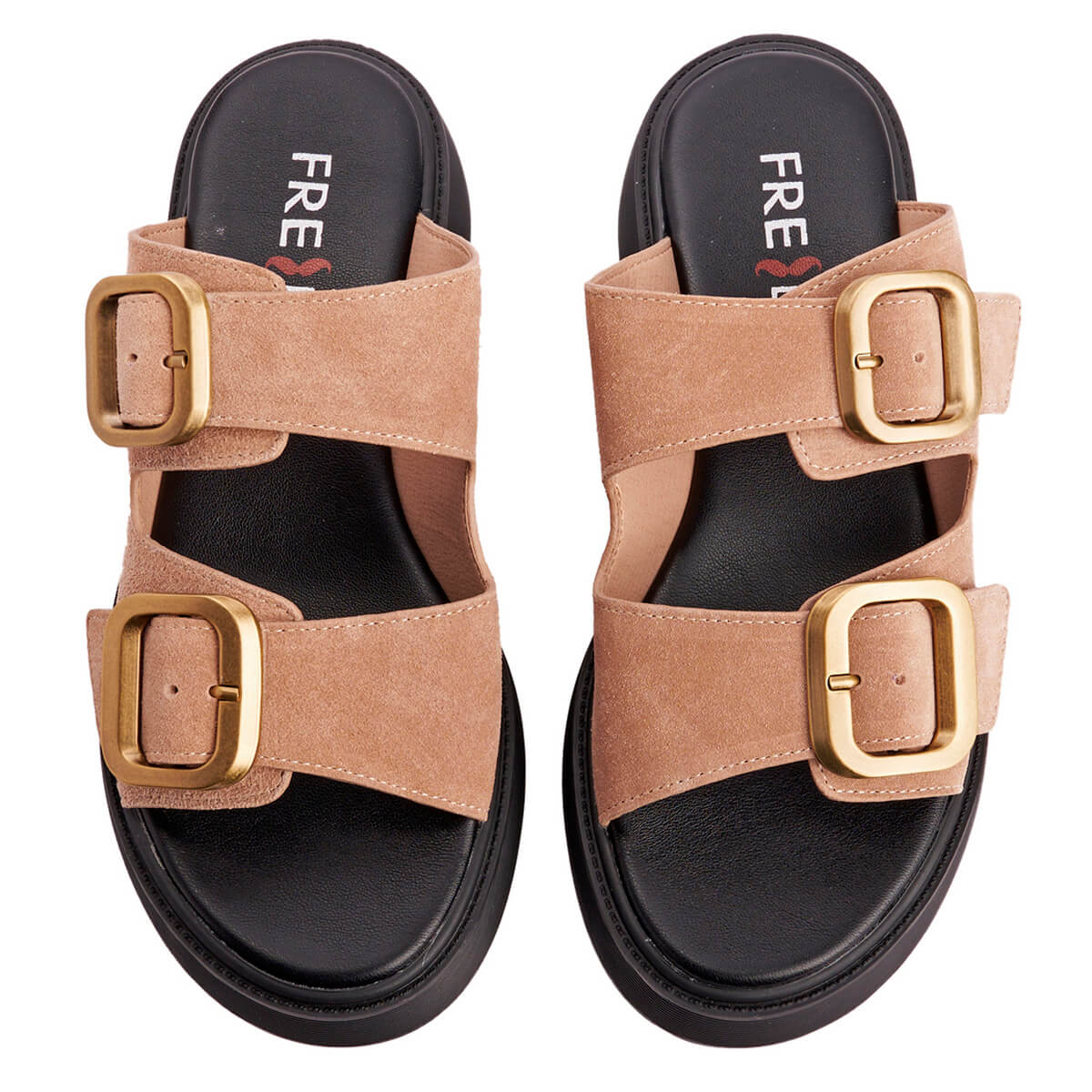 Fred suede flatforms με διπλή φάσα, σκούρο μπεζ