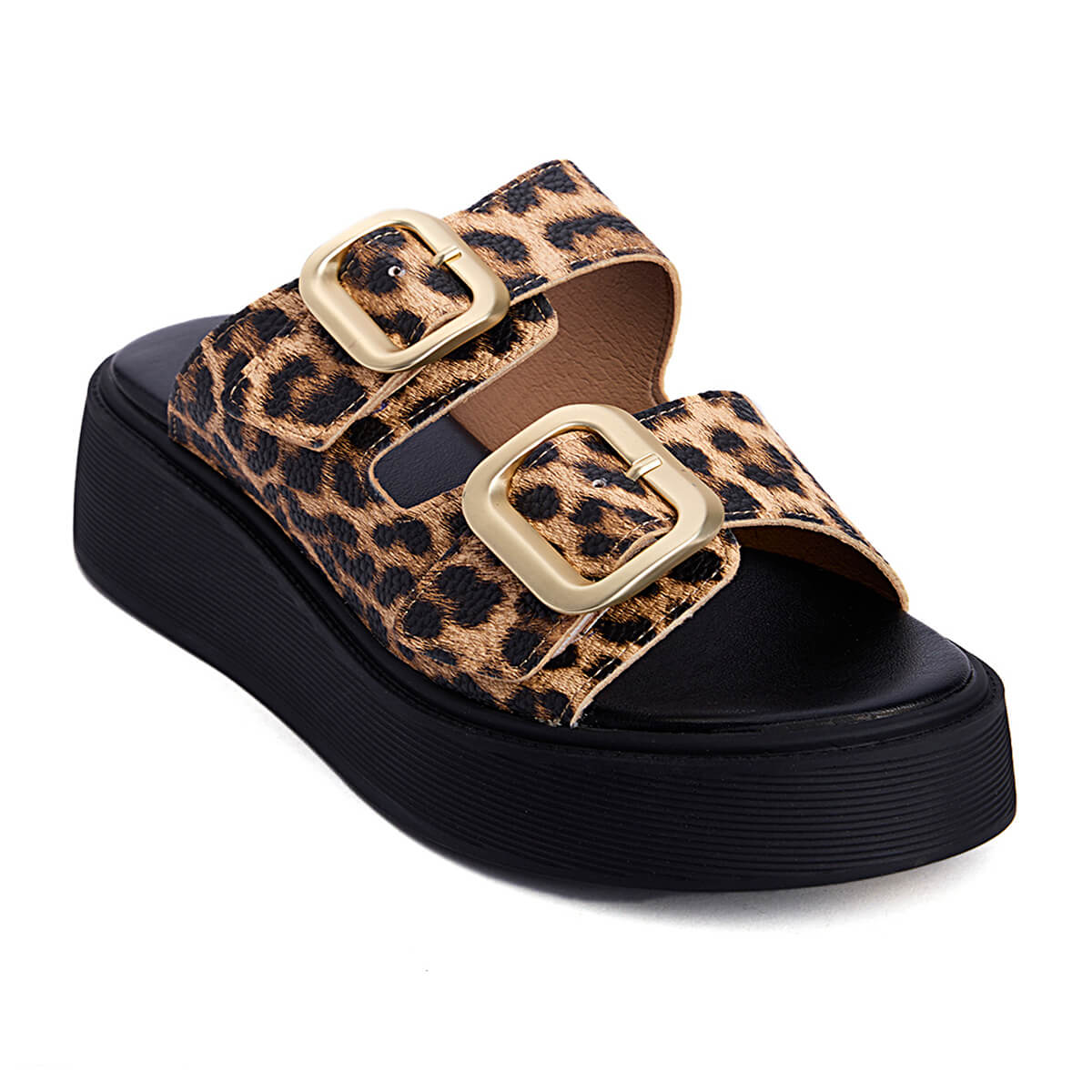 Fred δερμάτινα flatforms με διπλή φάσα, λεοπαρ