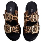 Fred δερμάτινα flatforms με διπλή φάσα, λεοπαρ
