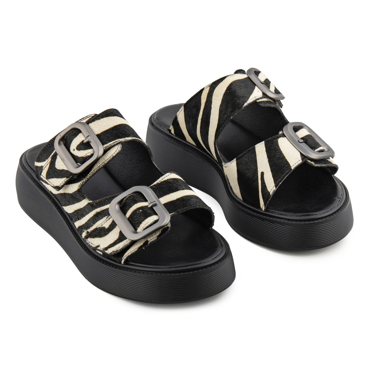 Fred flatforms με διπλή φάσα και ιδιαίτερη υφή, ασπρόμαυρο