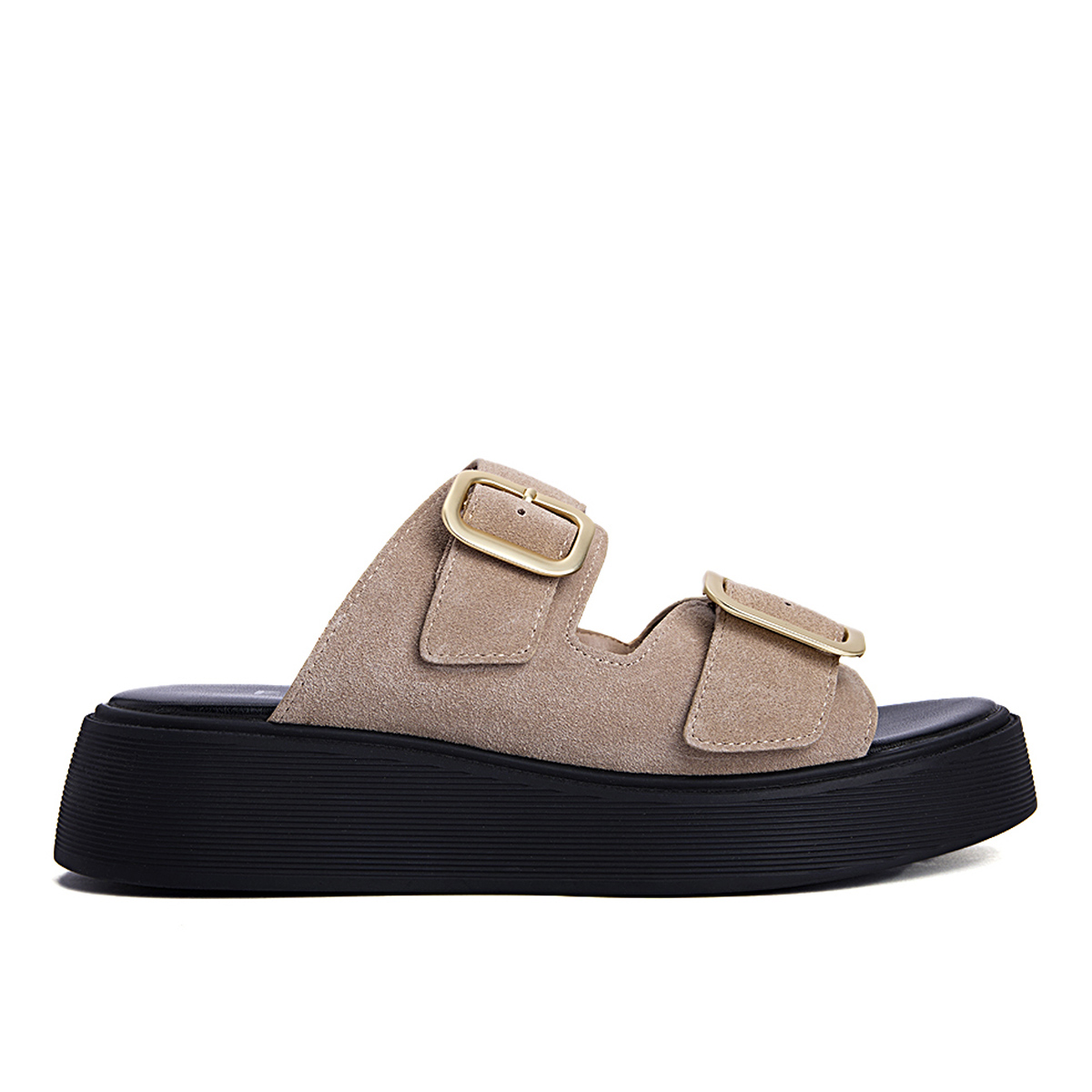 Fred δερμάτινα flatforms με διπλή φάσα, μπεζ