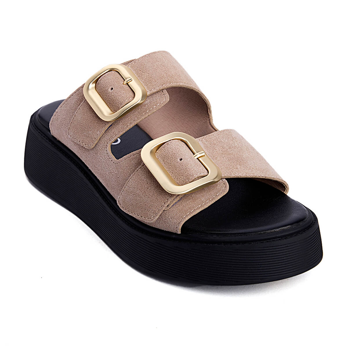 Fred δερμάτινα flatforms με διπλή φάσα, μπεζ