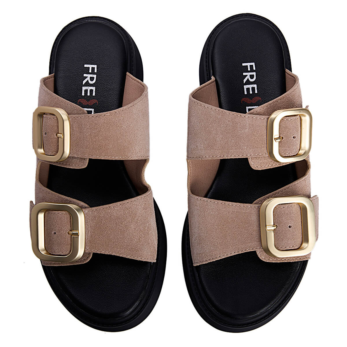 Fred δερμάτινα flatforms με διπλή φάσα, μπεζ