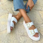 Fred δερμάτινα λευκά flatforms με διπλή φάσα