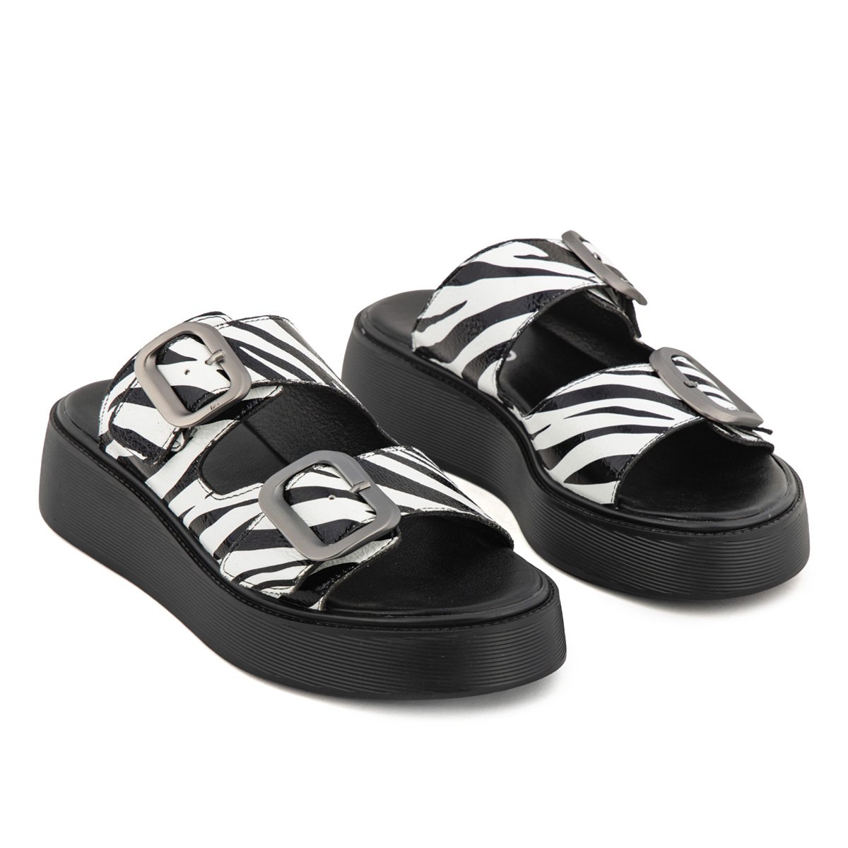 Fred δερμάτινα flatforms με διπλή φάσα, ζεμπρα
