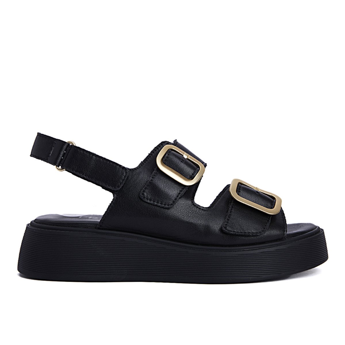 Fred δερμάτινα flatforms με μεταλλικές αγκράφες, μαύρο