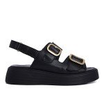 Fred δερμάτινα flatforms με μεταλλικές αγκράφες, μαύρο