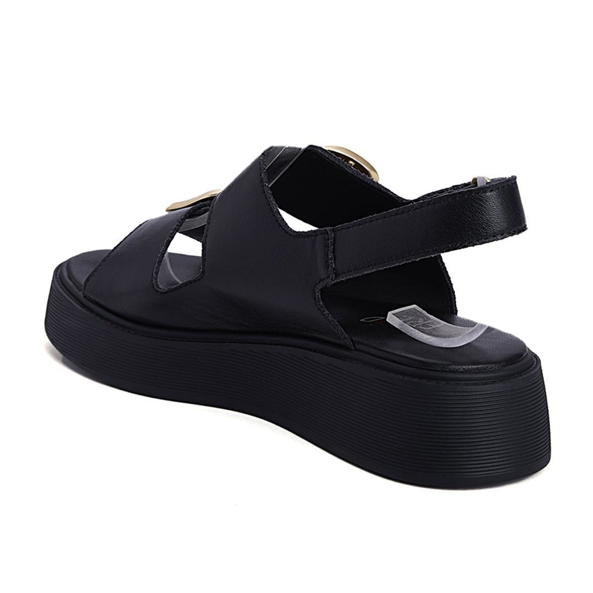 Fred δερμάτινα flatforms με μεταλλικές αγκράφες, μαύρο