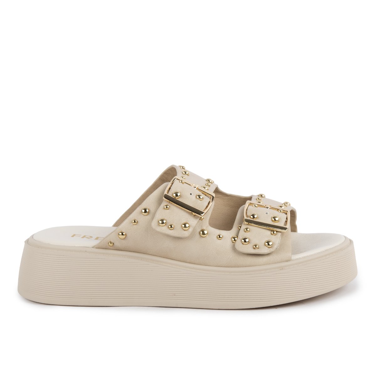 Δερμάτινα Fred flatforms με τρουκς, μπεζ