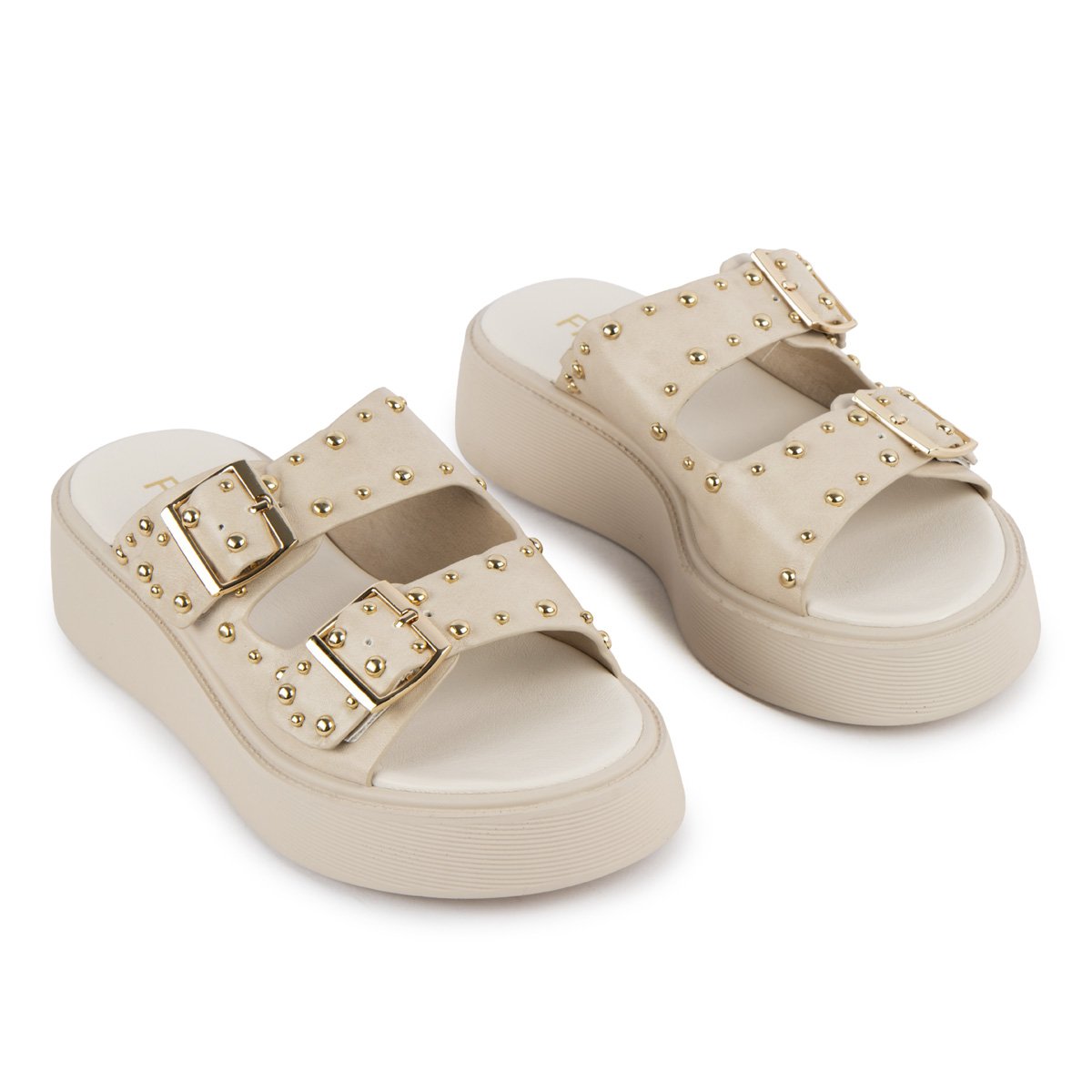 Δερμάτινα Fred flatforms με τρουκς, μπεζ