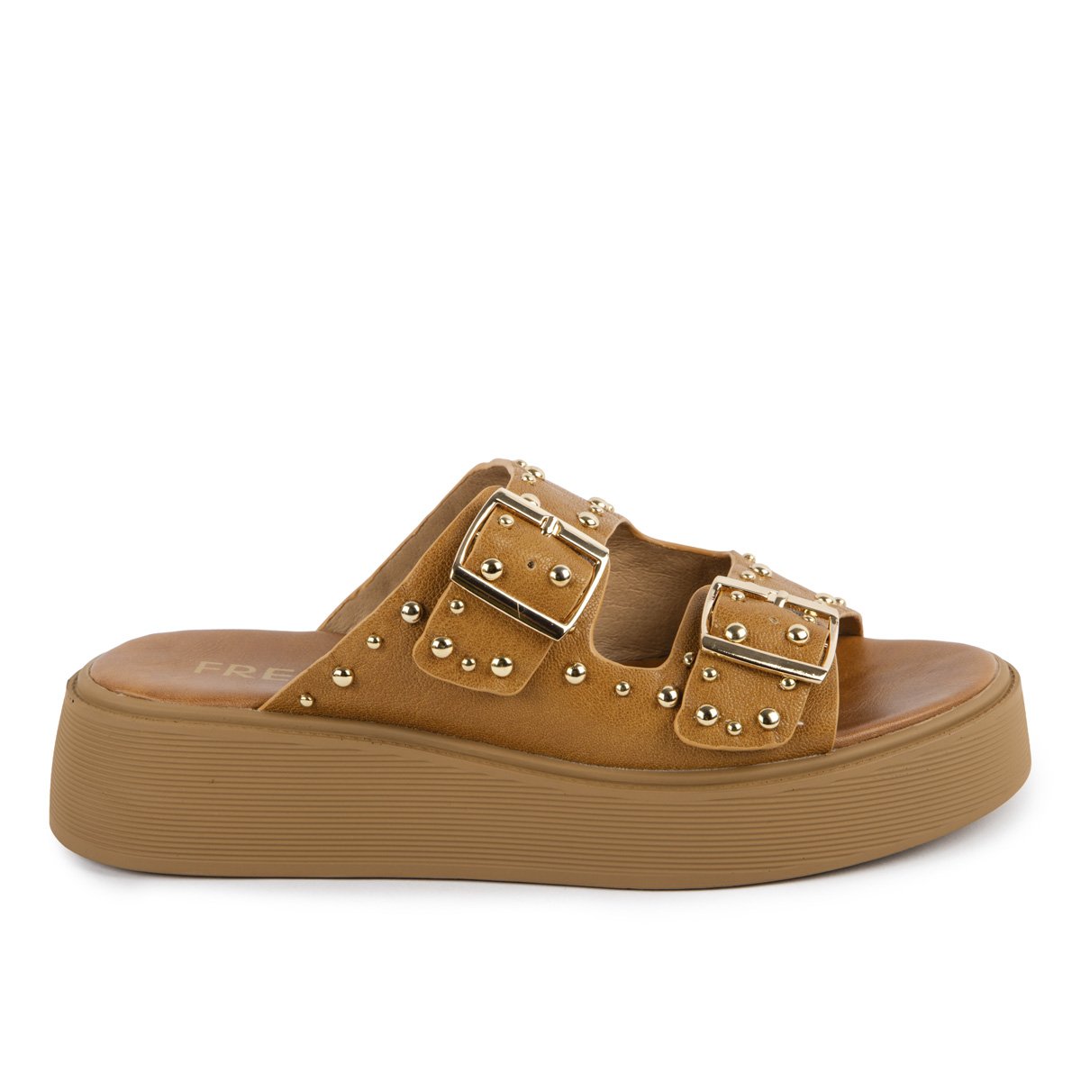 Δερμάτινα Fred flatforms με τρουκς, καραμελ