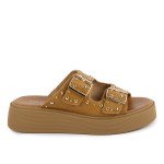 Δερμάτινα Fred flatforms με τρουκς, καραμελ