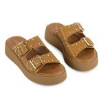 Δερμάτινα Fred flatforms με τρουκς, καραμελ