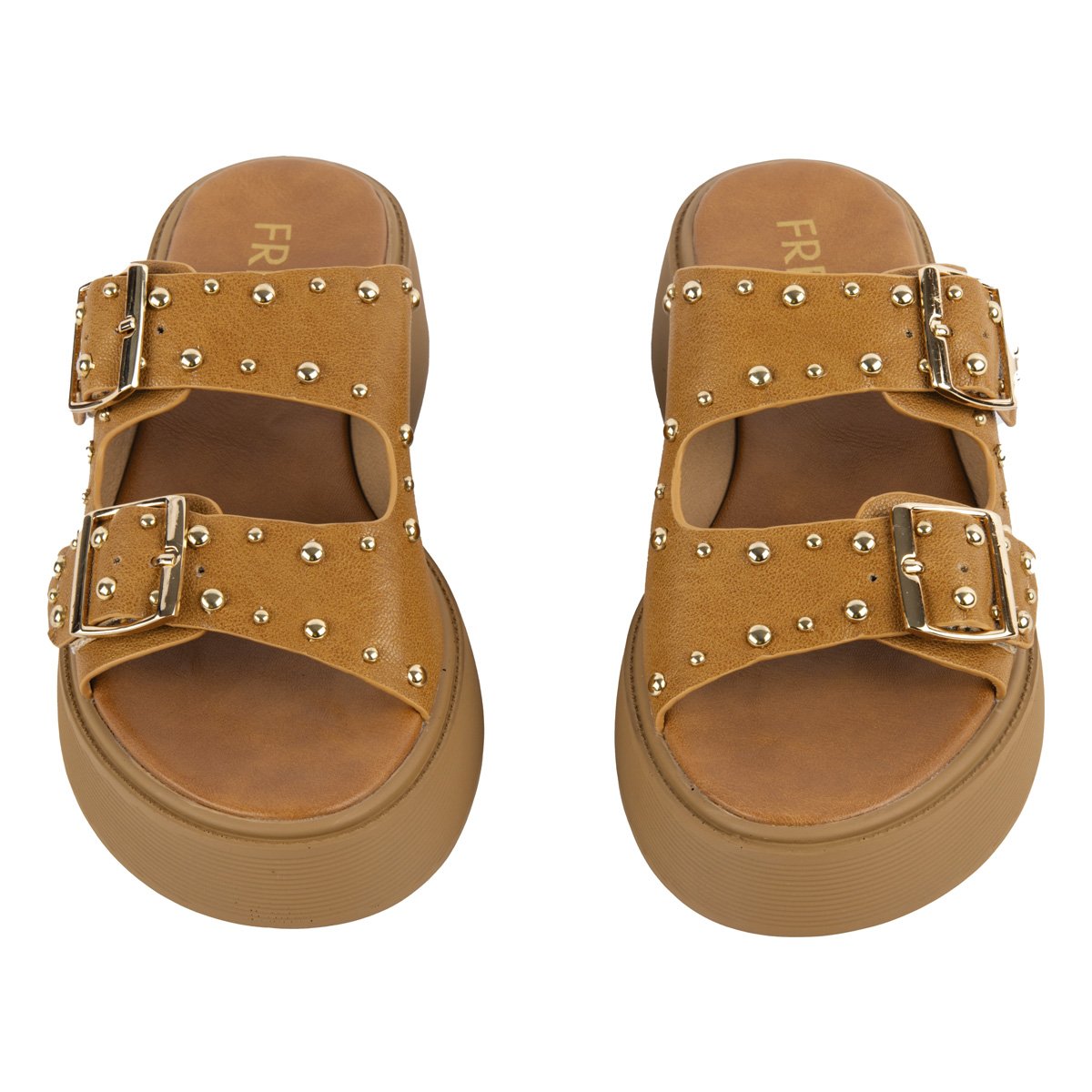Δερμάτινα Fred flatforms με τρουκς, καραμελ