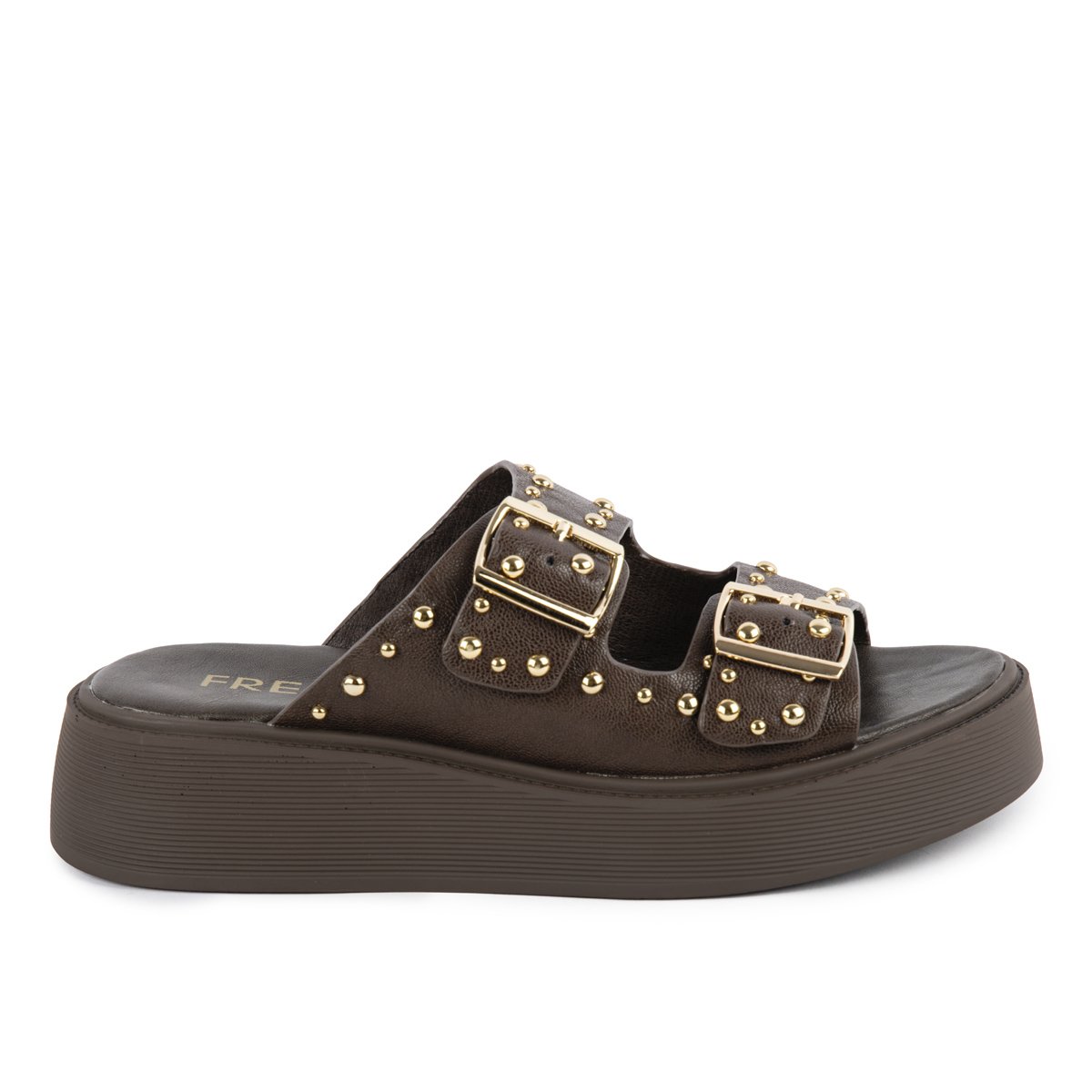Δερμάτινα Fred flatforms με τρουκς, καφέ