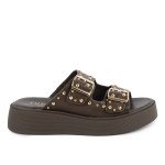 Δερμάτινα Fred flatforms με τρουκς, καφέ