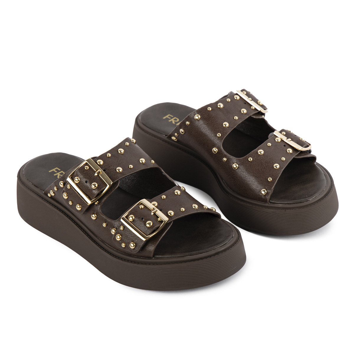 Δερμάτινα Fred flatforms με τρουκς, καφέ
