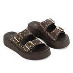 Δερμάτινα Fred flatforms με τρουκς, καφέ