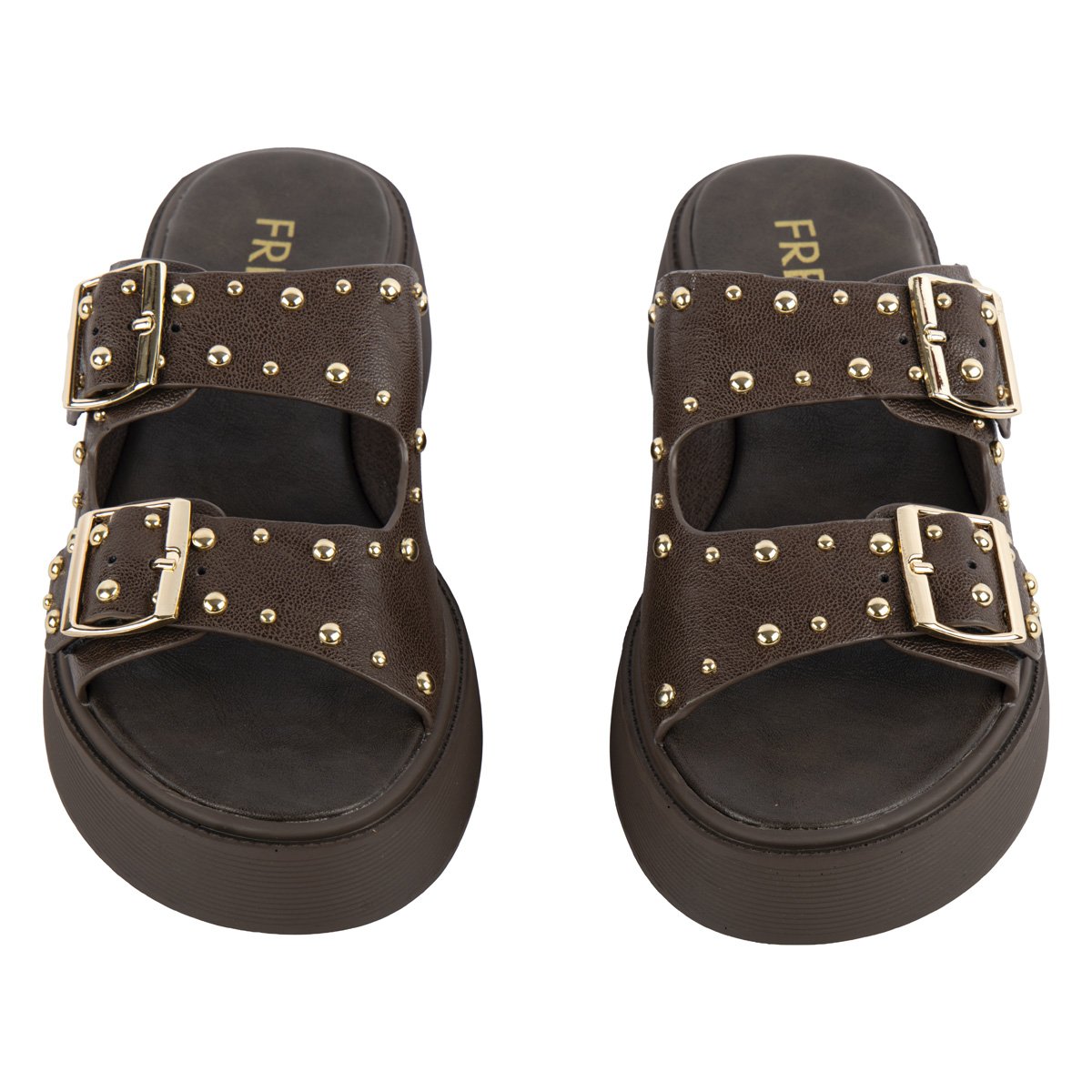 Δερμάτινα Fred flatforms με τρουκς, καφέ