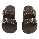 Δερμάτινα Fred flatforms με τρουκς, καφέ