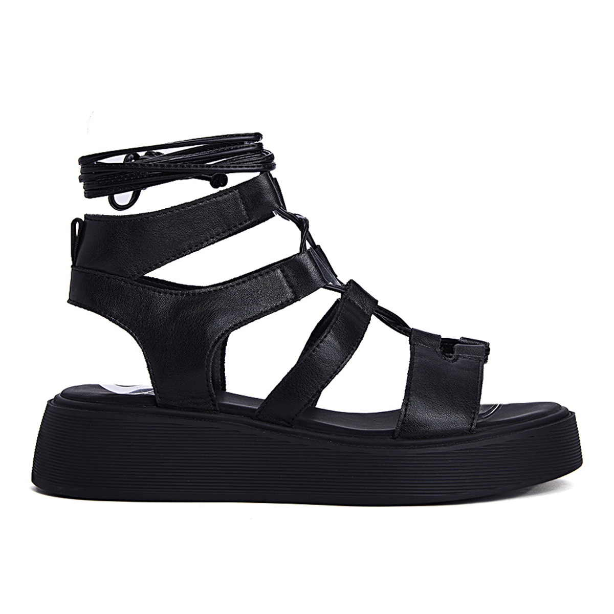 Fred δερμάτινα lace up flatforms, μαύρο