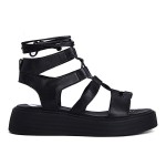 Fred δερμάτινα lace up flatforms, μαύρο