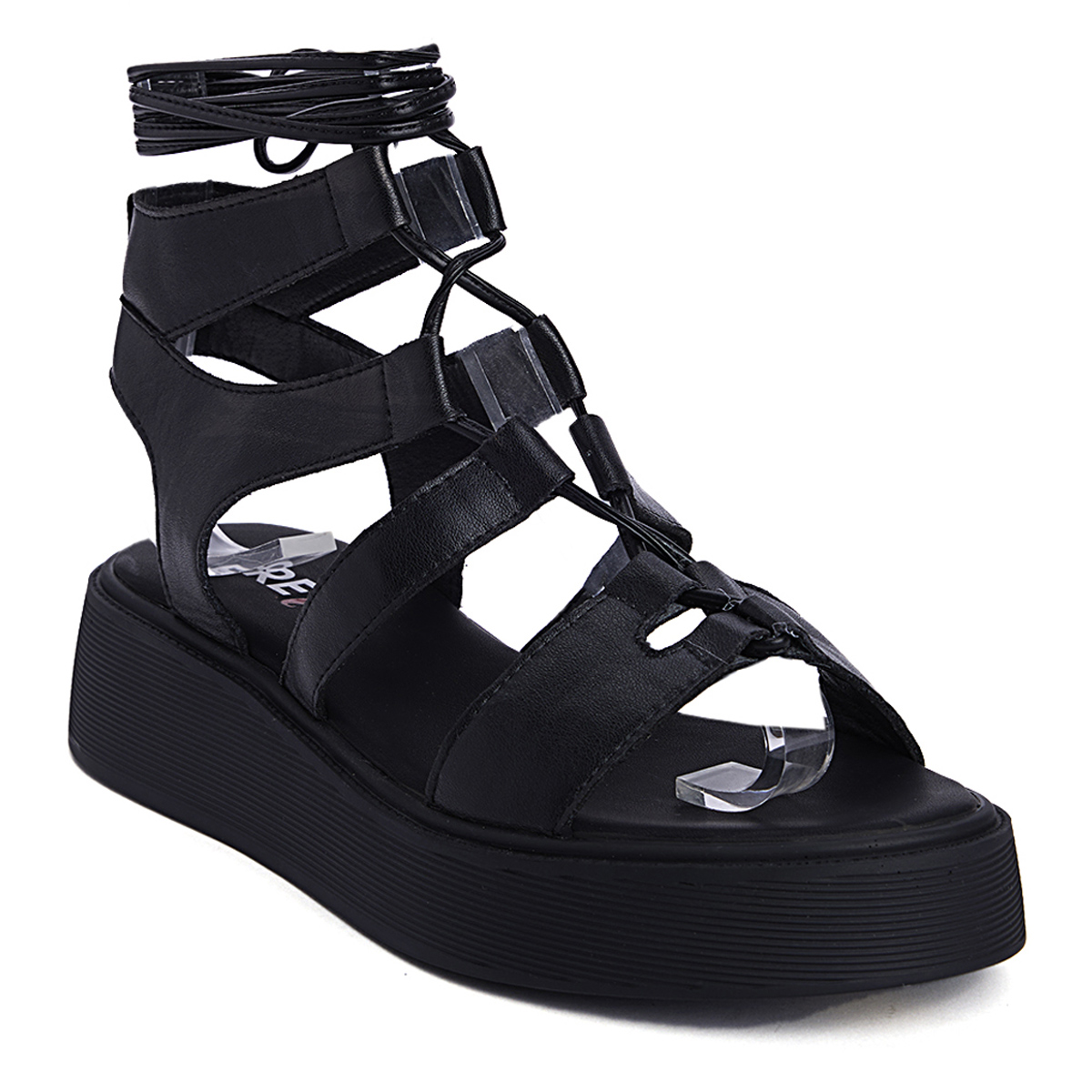 Fred δερμάτινα lace up flatforms, μαύρο