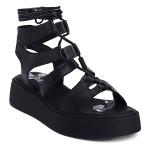 Fred δερμάτινα lace up flatforms, μαύρο