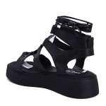 Fred δερμάτινα lace up flatforms, μαύρο