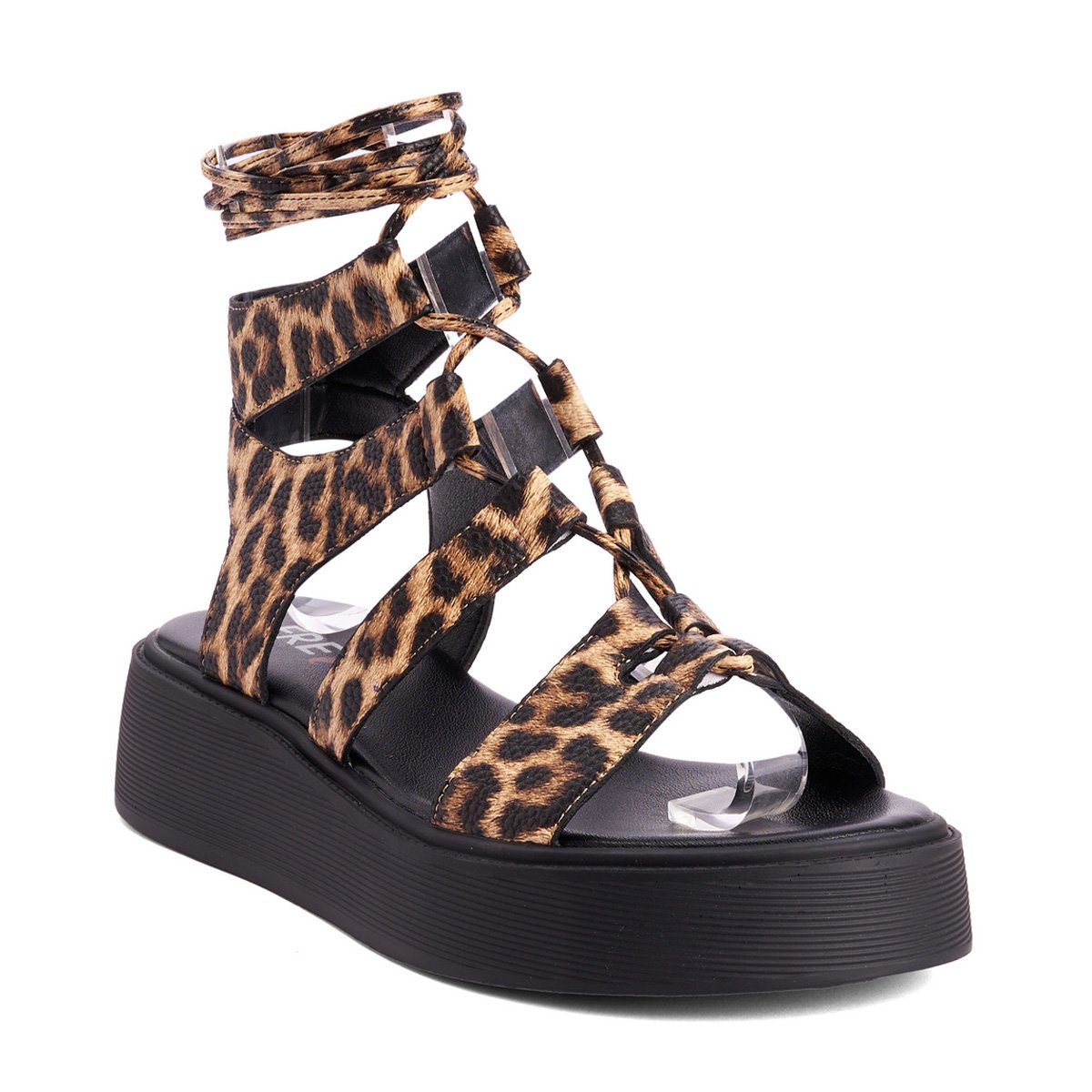 Fred δερμάτινα lace up flatforms, λεοπαρ