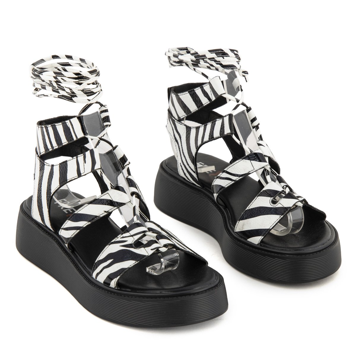 Fred δερμάτινα lace up flatforms, ζεμπρα