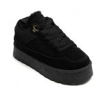 Γυναικεία μαύρα chunky sneakers με γούνα