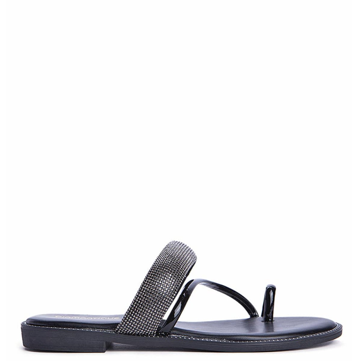 Εντυπωσιακά φλατ σανδάλια με toe ring, μαύρο