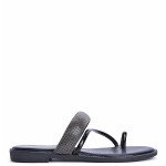 Εντυπωσιακά φλατ σανδάλια με toe ring, μαύρο