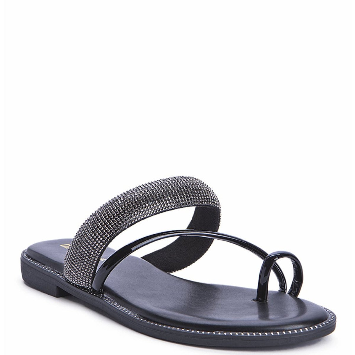 Εντυπωσιακά φλατ σανδάλια με toe ring, μαύρο