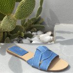 Φλατ jean πέδιλα με περίτεχνη φάσα, μπλε
